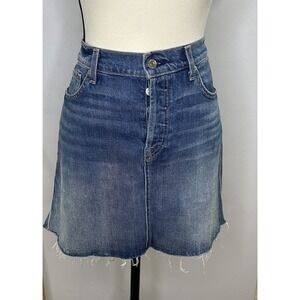 7 For All Mankind Skirt Women's Sz 27‎ Blue Denim Raw Hem Stonewashed Mini